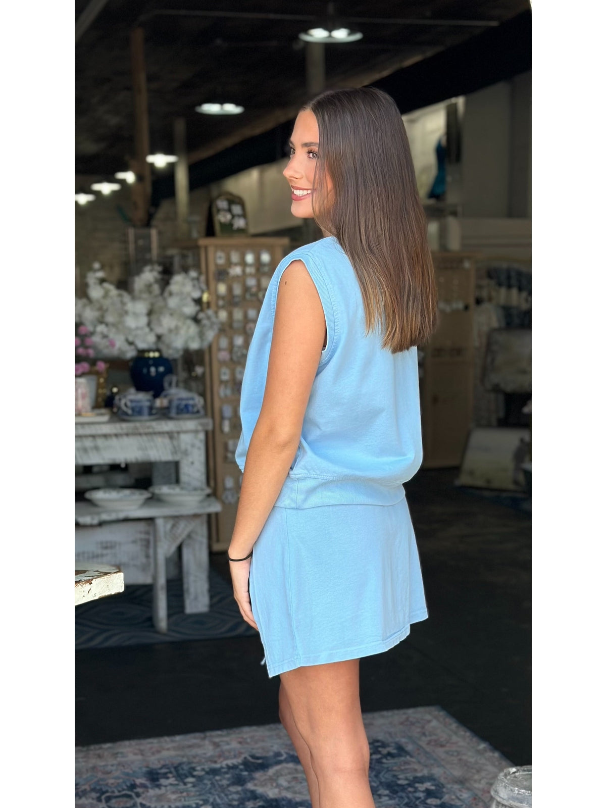 Sky Blue Sleeveless Terry Lounge Set