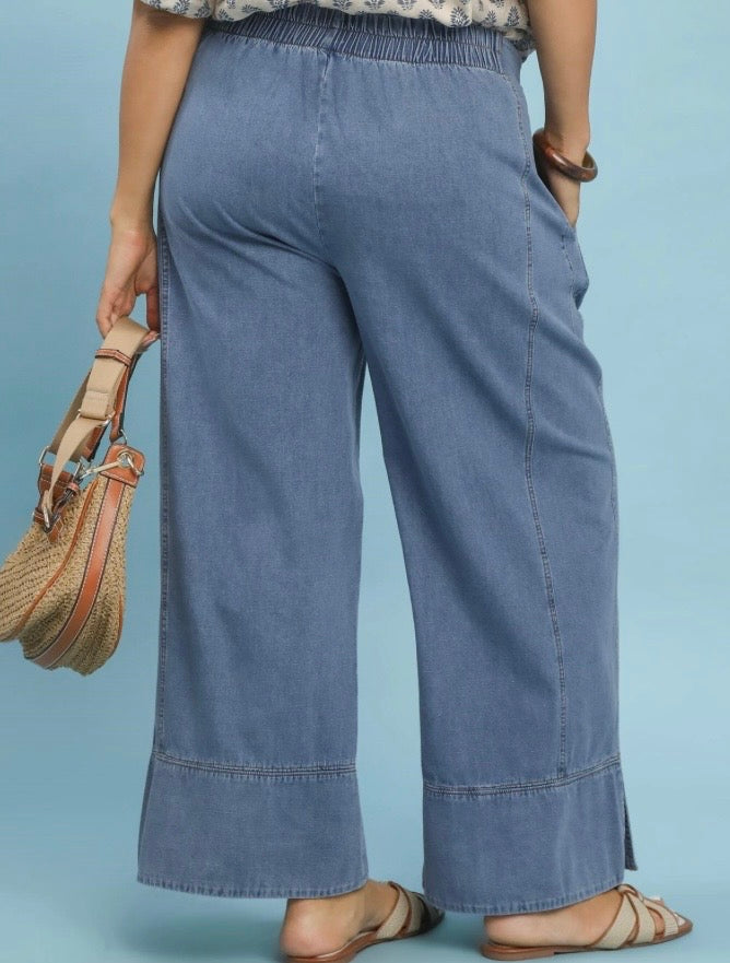 Lt. Denim Stone Washed Wide Leg Pants.