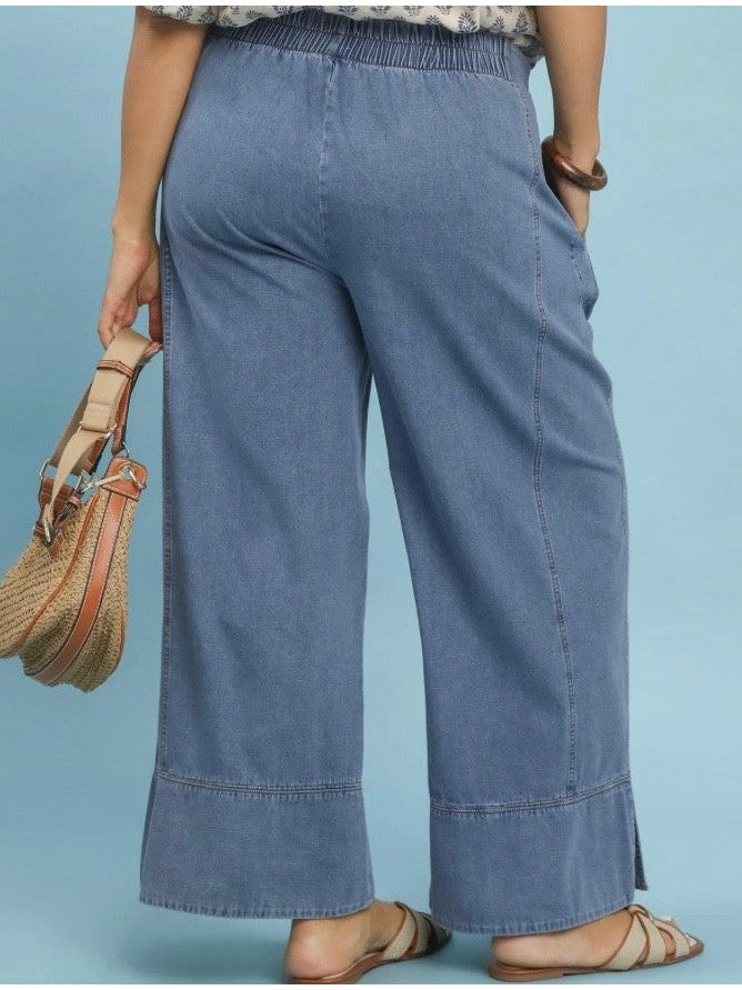 Lt. Denim Stone Washed Wide Leg Pants.