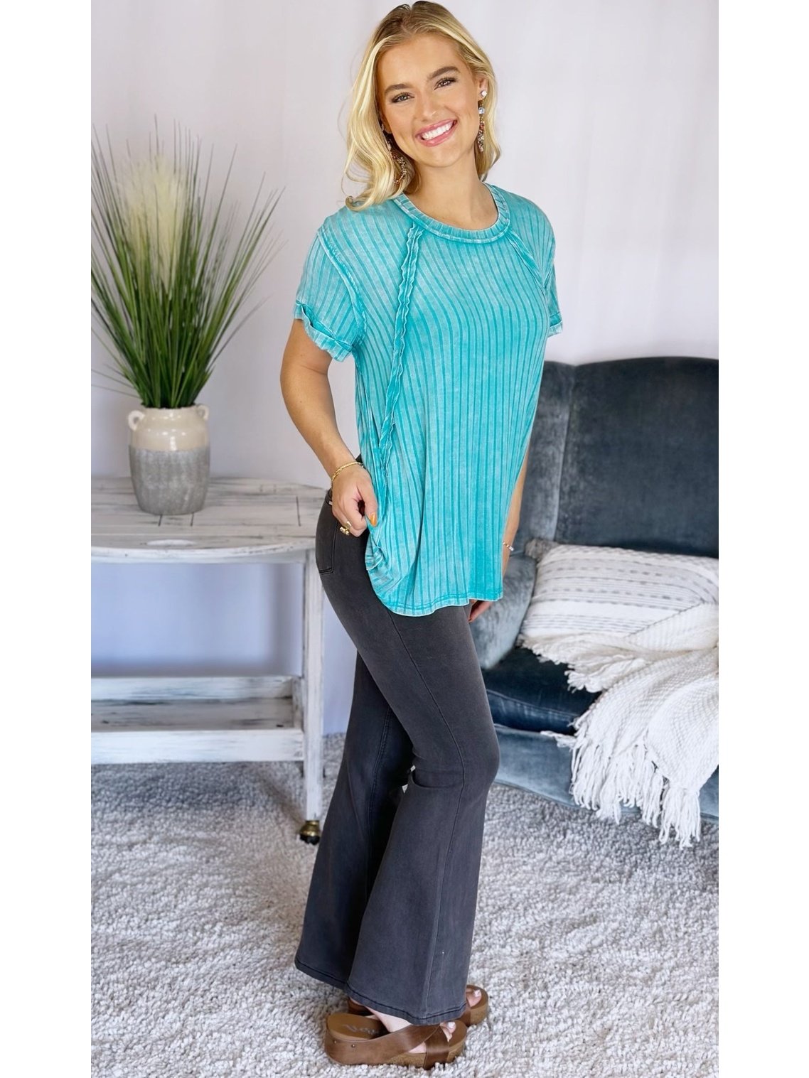 Ocean Whispers Ribbed Boat Neck Top