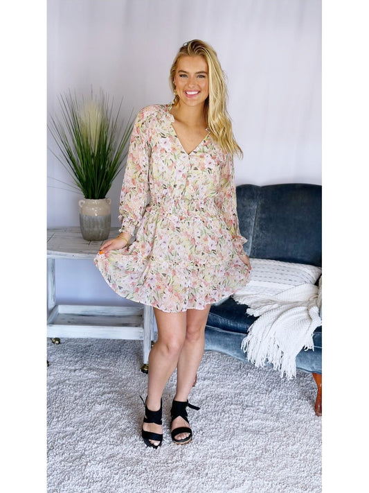 Floral Delight Silky Floral Ruffled Dress