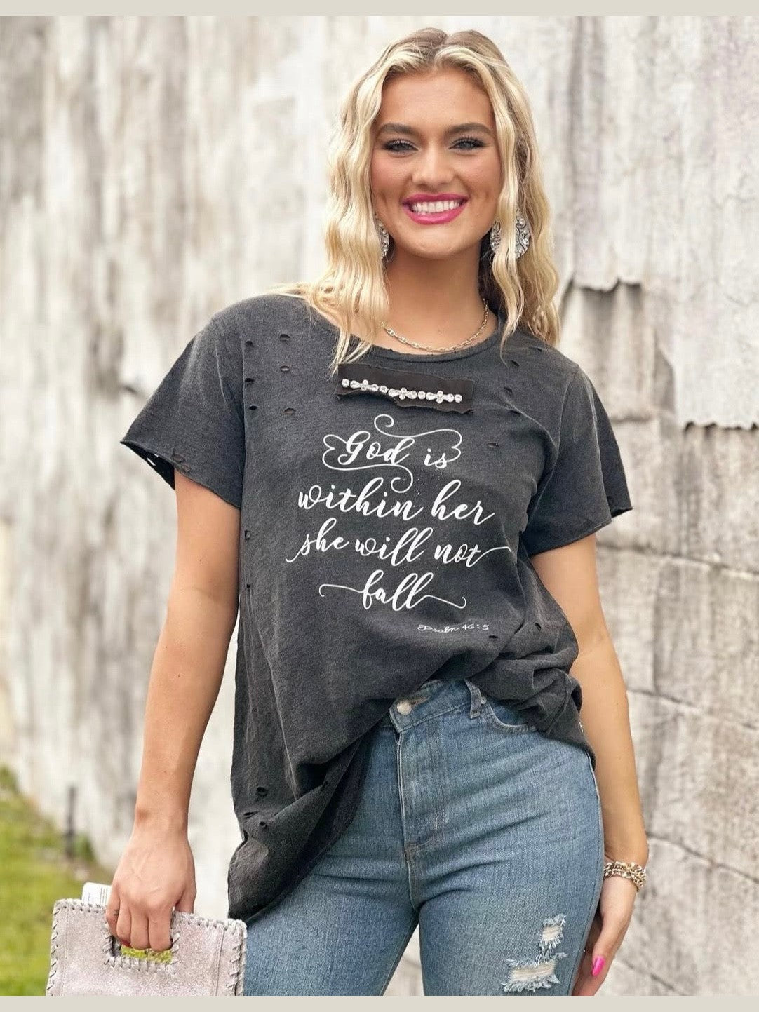 God Is Within Her Distressed Shirt