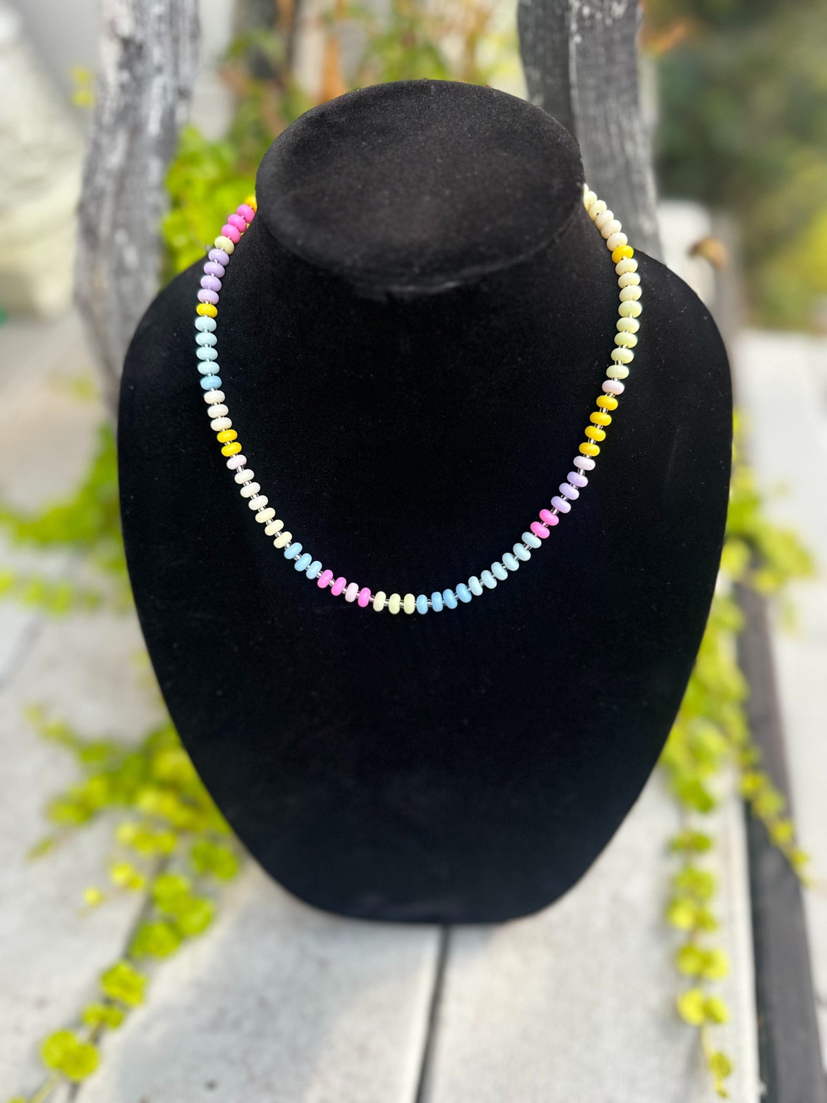 Rainbow pastel seed bead necklace