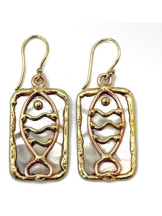 Handcrafted Mixed Metal Fish Earrings