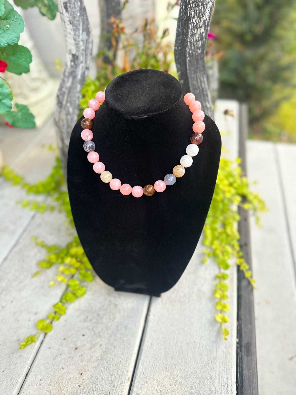 Vibrant pink mixed bead necklace