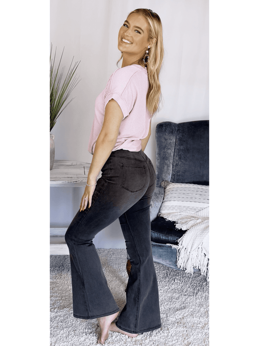 Shadow Dance Mid Rise Banded Wide Flare Jeans