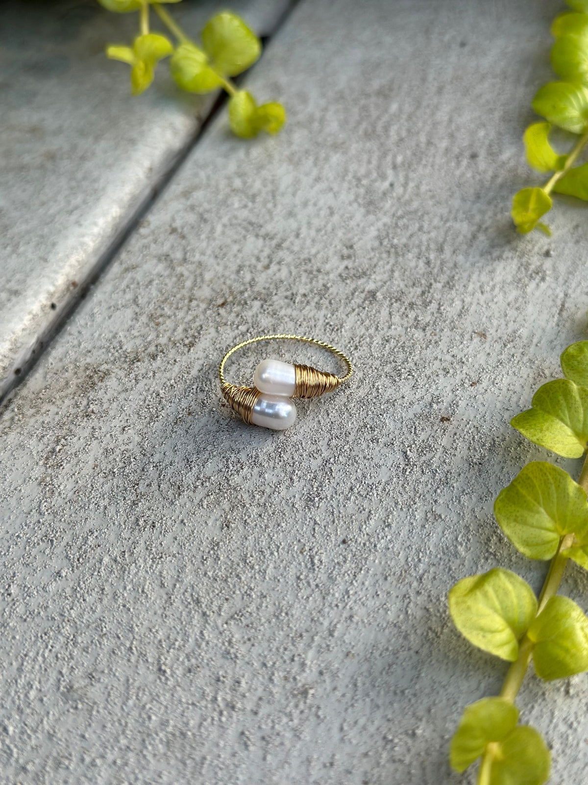 14 karat gold plated freshwater, pearl adjustable ring