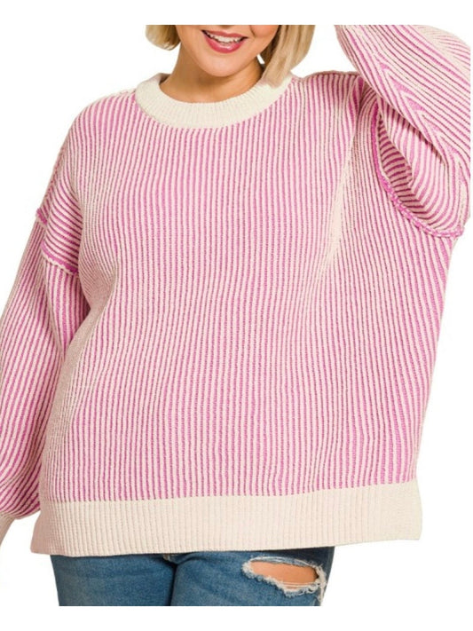 Candy Pink PLUS TWO TONE CREWNECK SWEATER