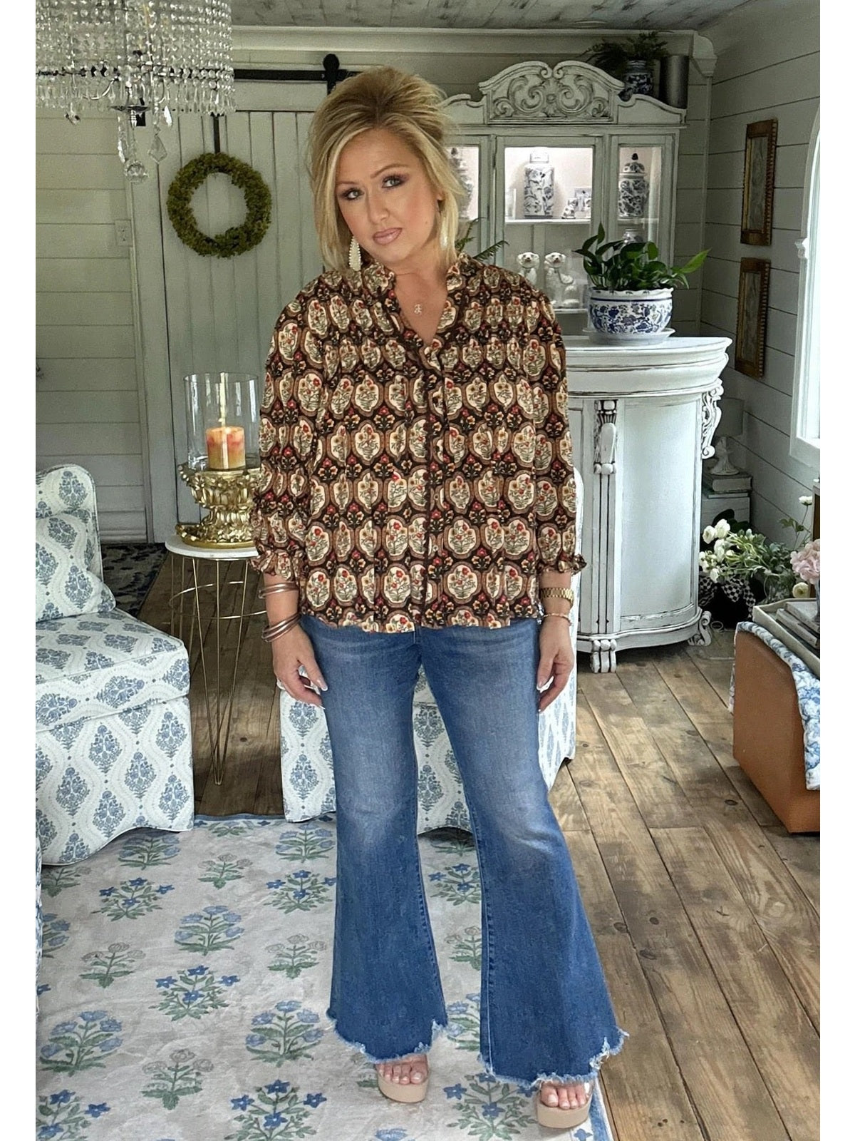 Boho Floral Medallion Print Top