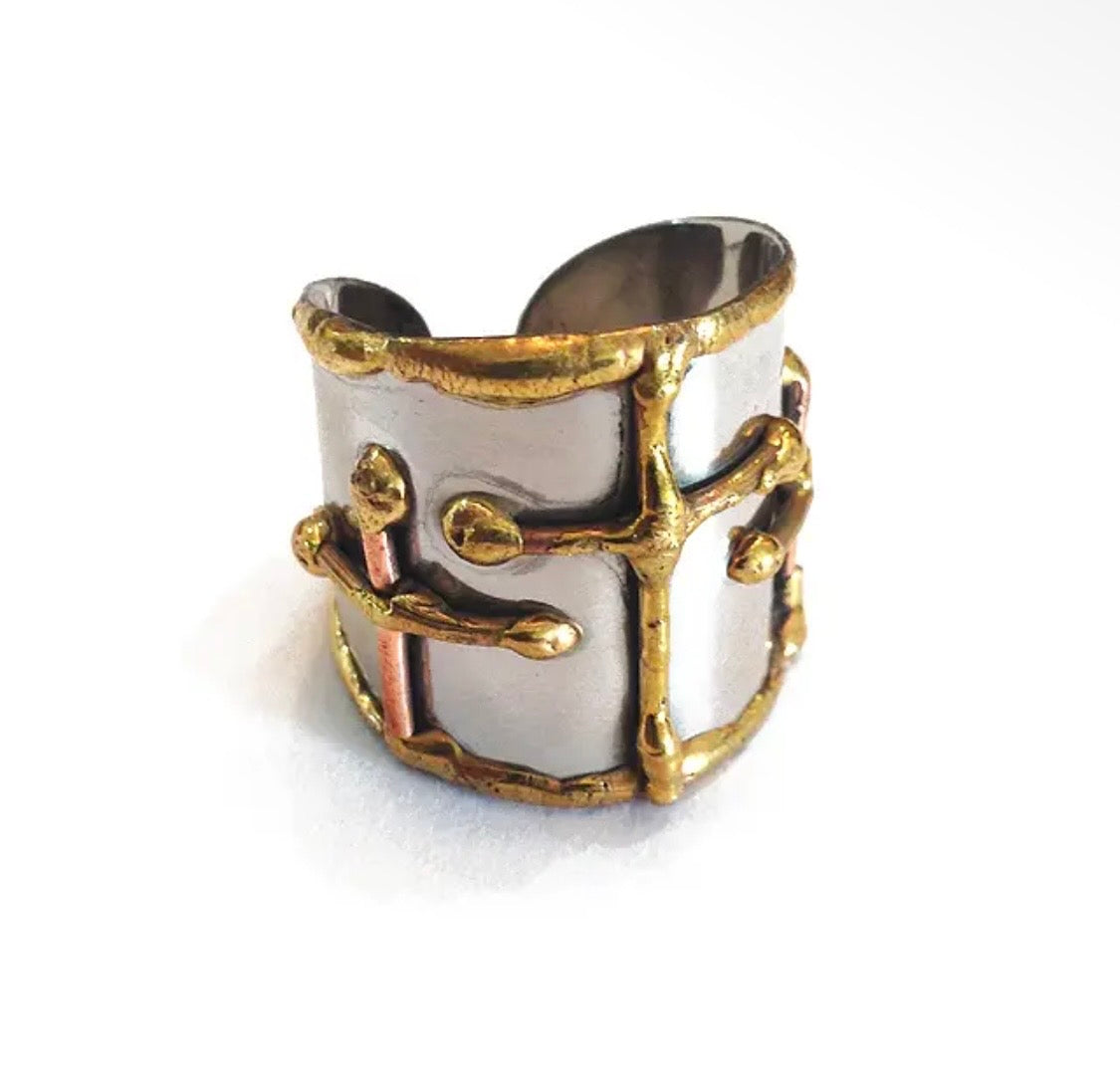 Mixed Metal Cuff Ring with Cross