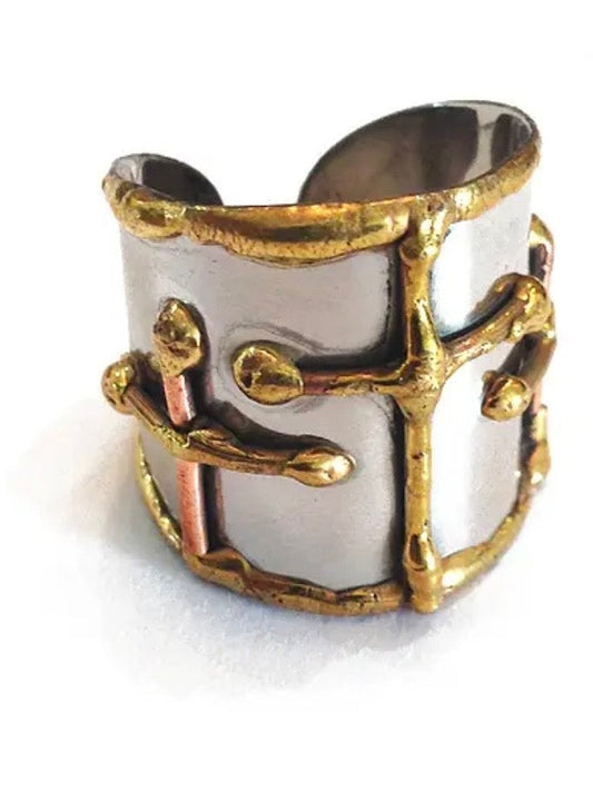 Mixed Metal Cuff Ring with Cross