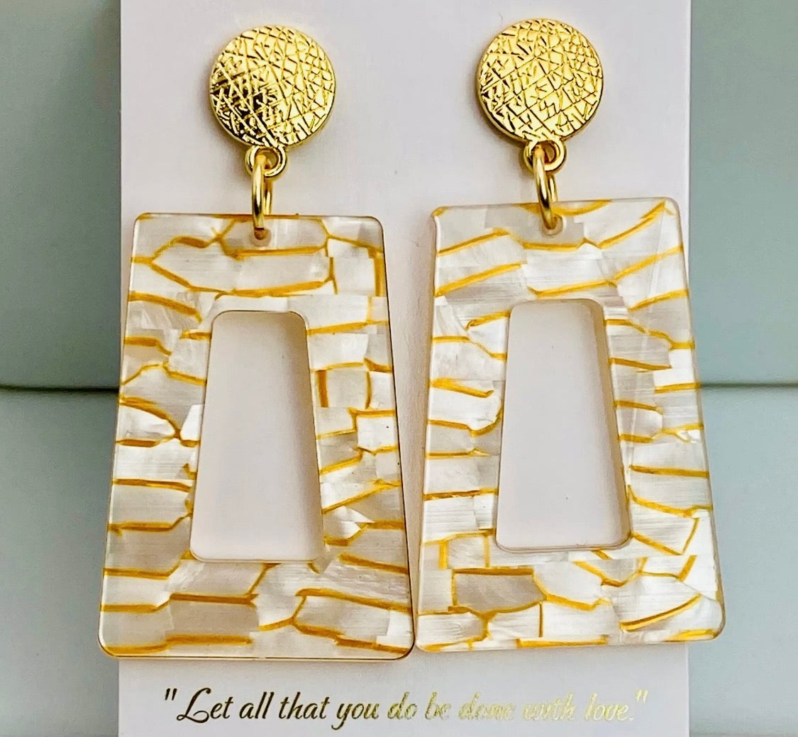 Golden mosaic rectangle earrings
