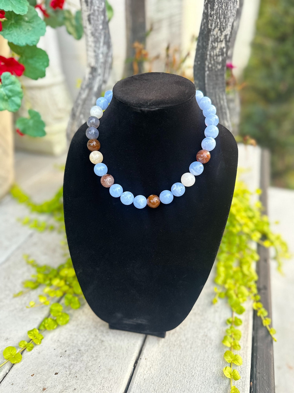Serene blue mixed stone bead necklace