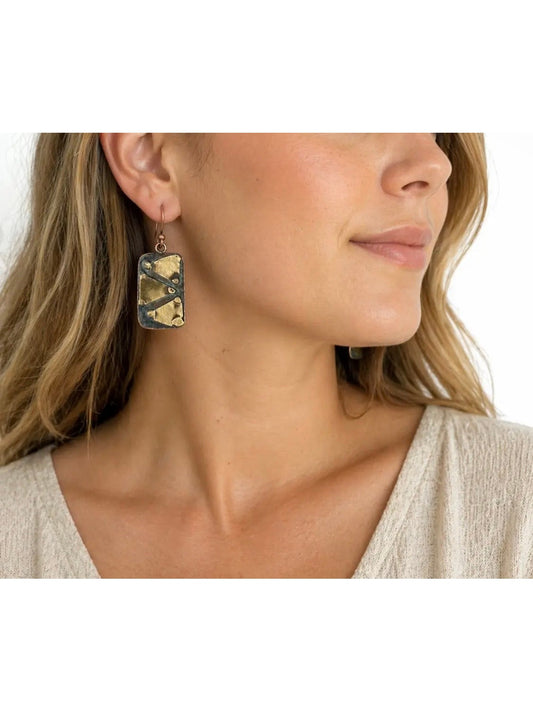 Copper Patina Handcrafted Earrings - Aqua Triangle