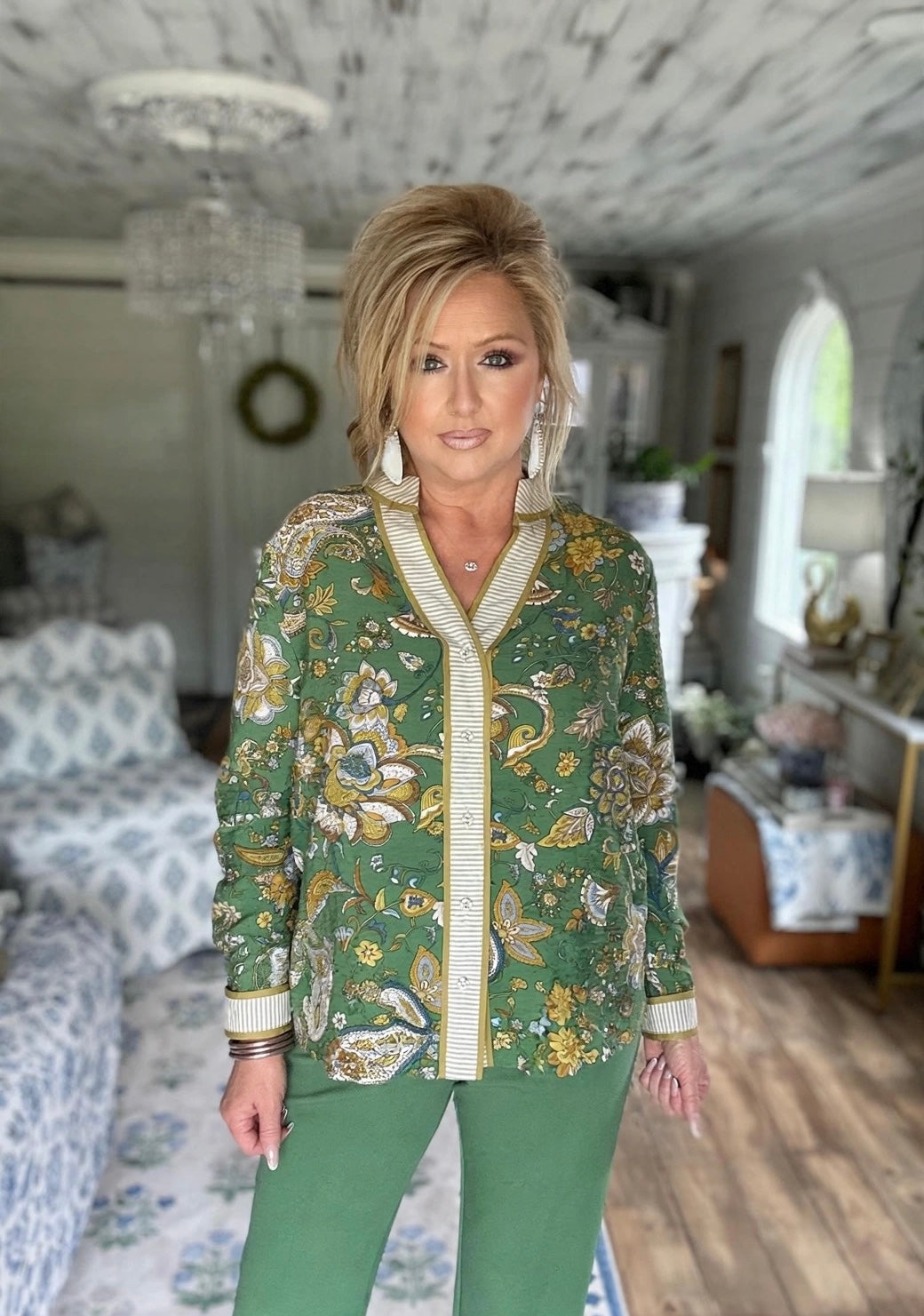 Green Multi Paisley printed top