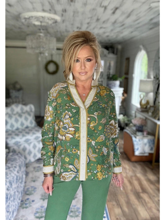 Green Multi Paisley printed top