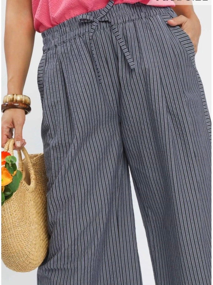 Navy striped wide leg pants