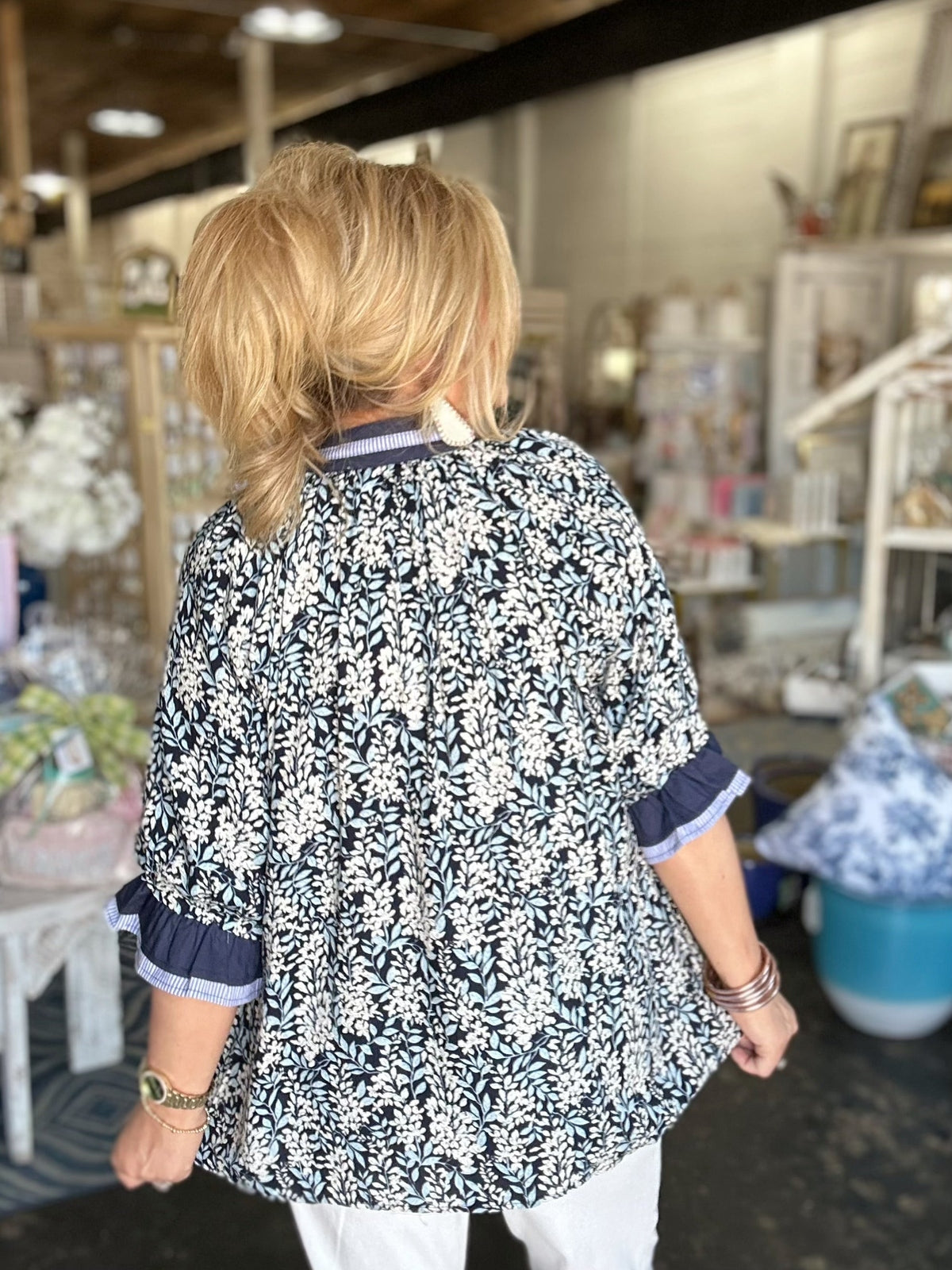Navy mix spring burst top