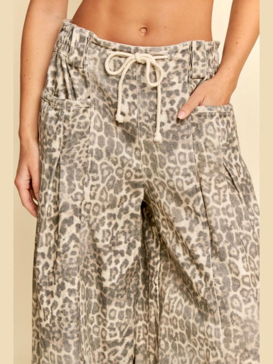 Washed Leopard Barrel Pants