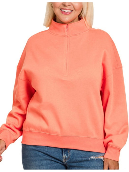 Coral Plus fleece high neck half zip sweatshirt