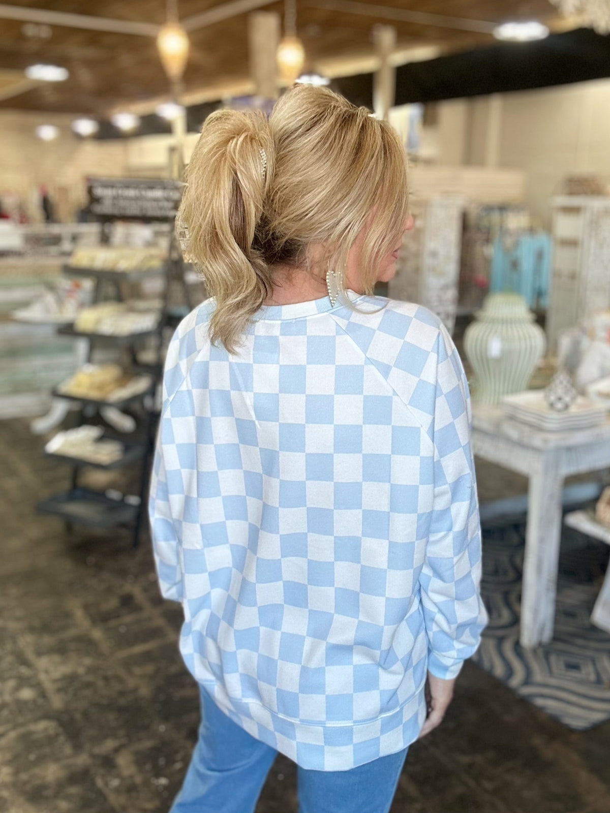 Riley French Terry Pullover- Blue Checkered