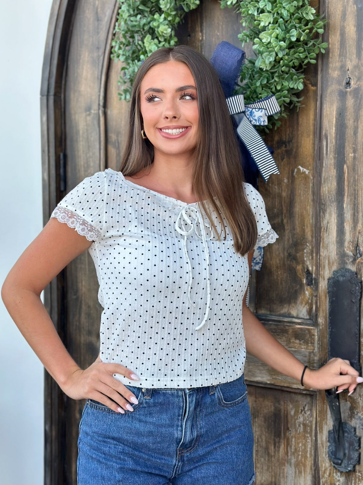 White-Black Dot Top