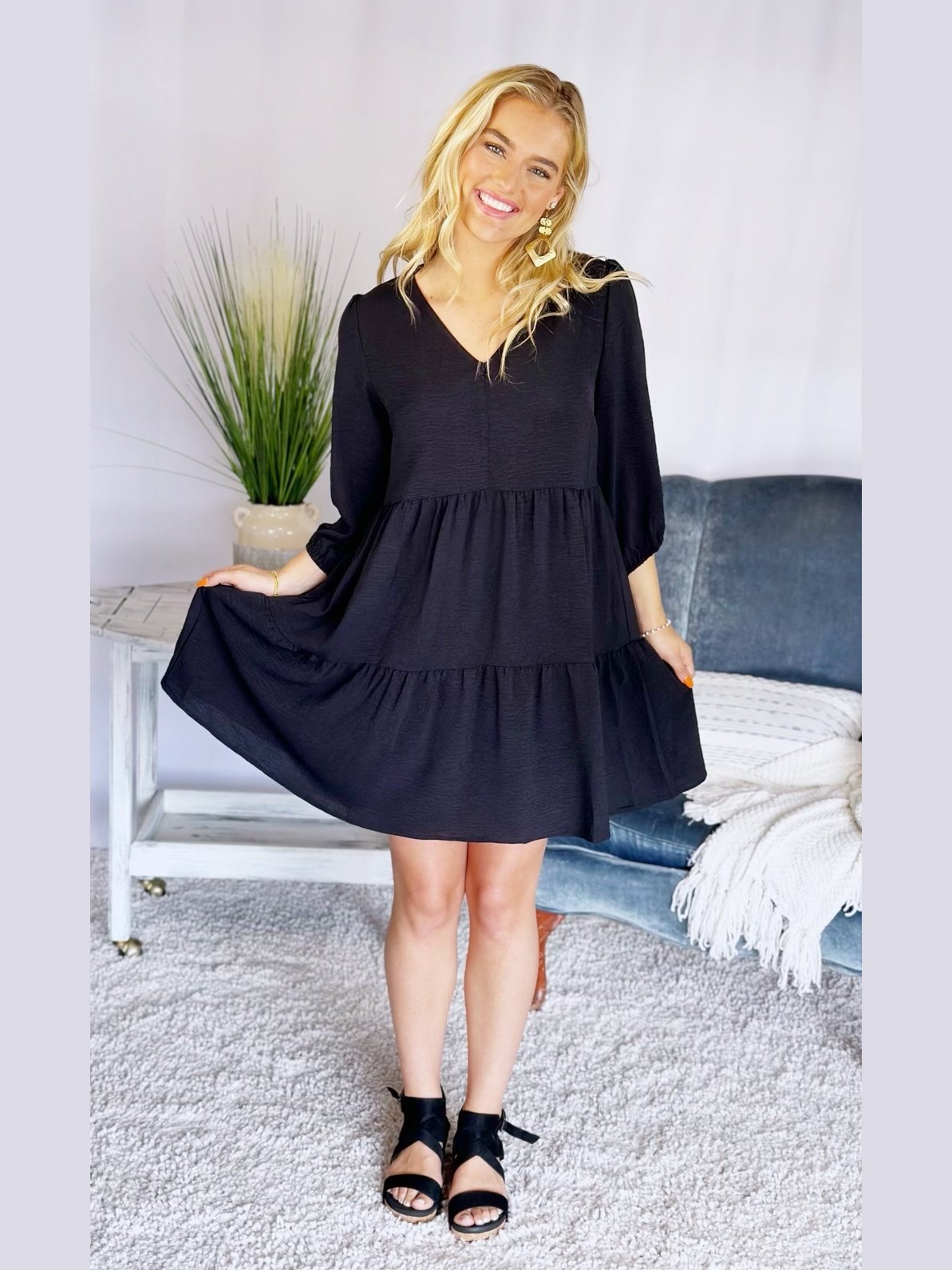 Night Shade V-Neck Tiered Dress