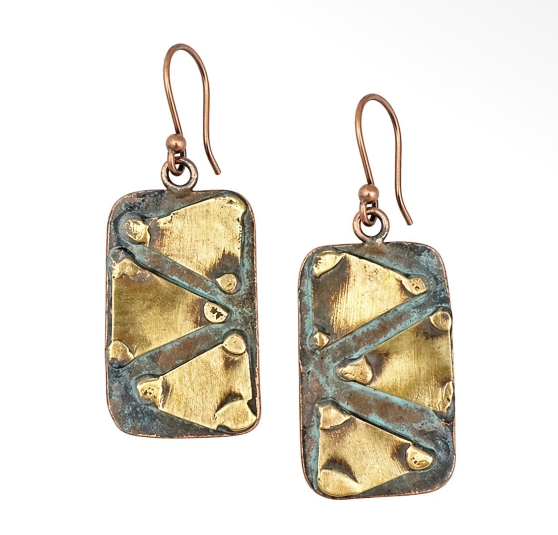 Copper Patina Handcrafted
Earrings - Aqua Triangle