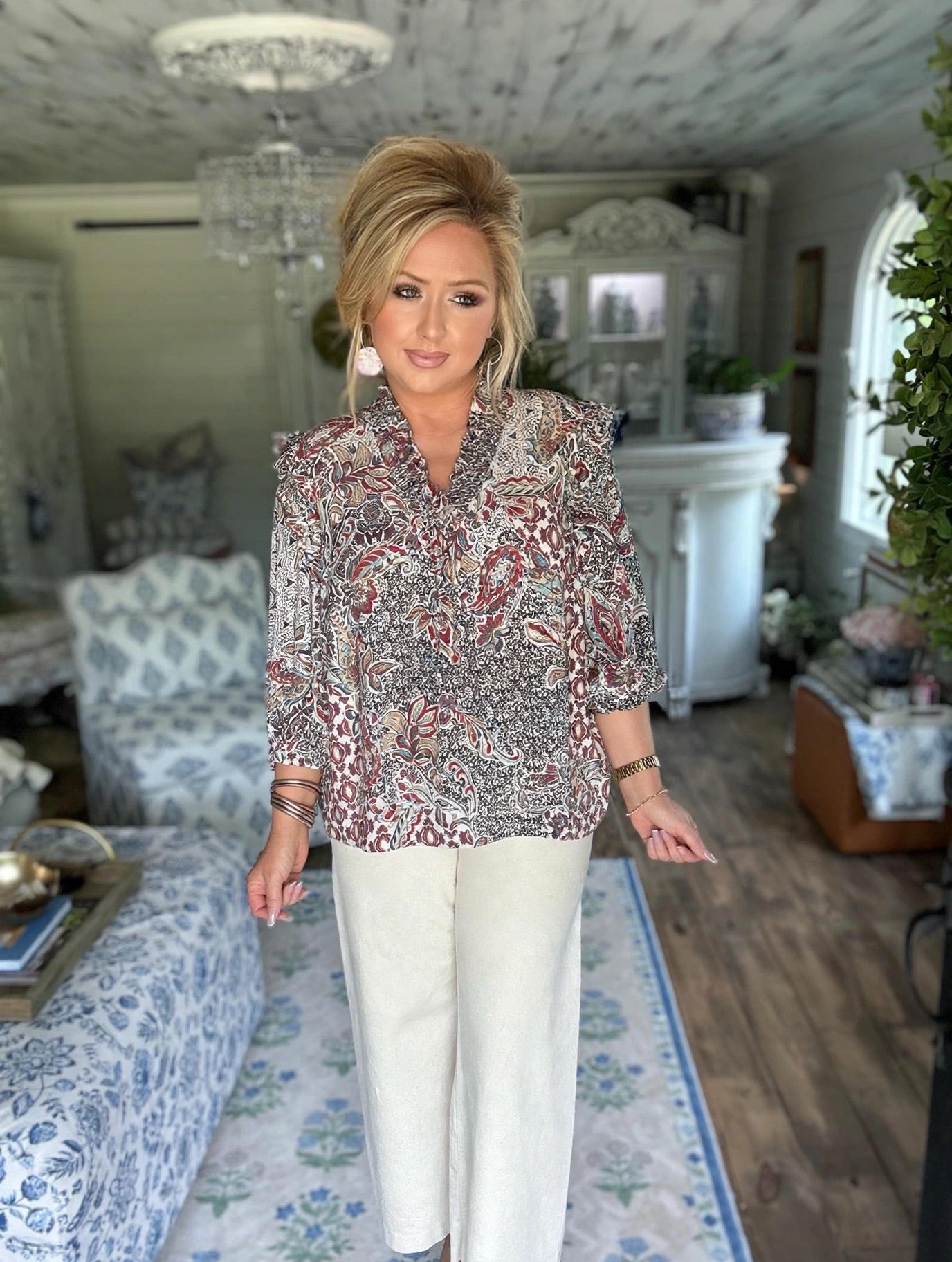 Berry Mix Mix Print Ruffle Detail Blouse