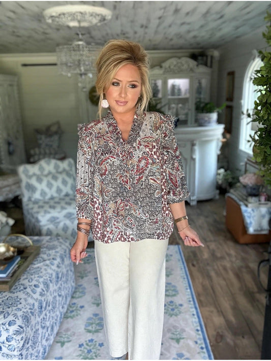 Berry Mix Mix Print Ruffle Detail Blouse