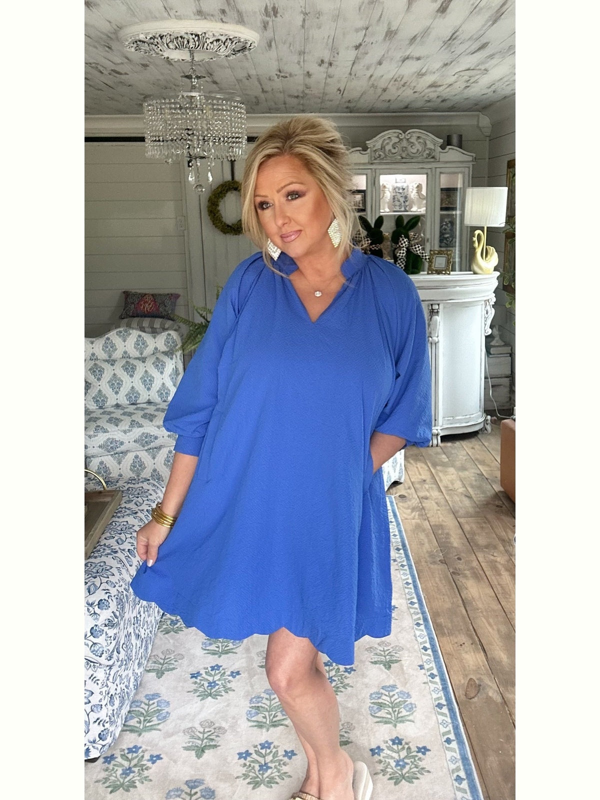 Ocean Curvy Textured Pocket Mini Dress
