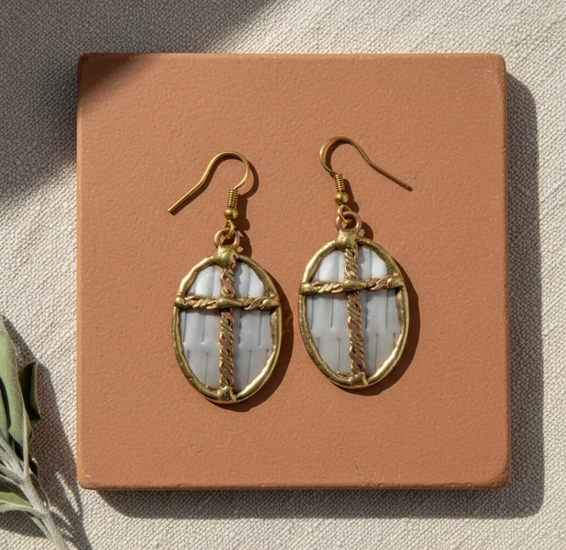 Mixed Metal Earrings - Twisted
Cross in Oval