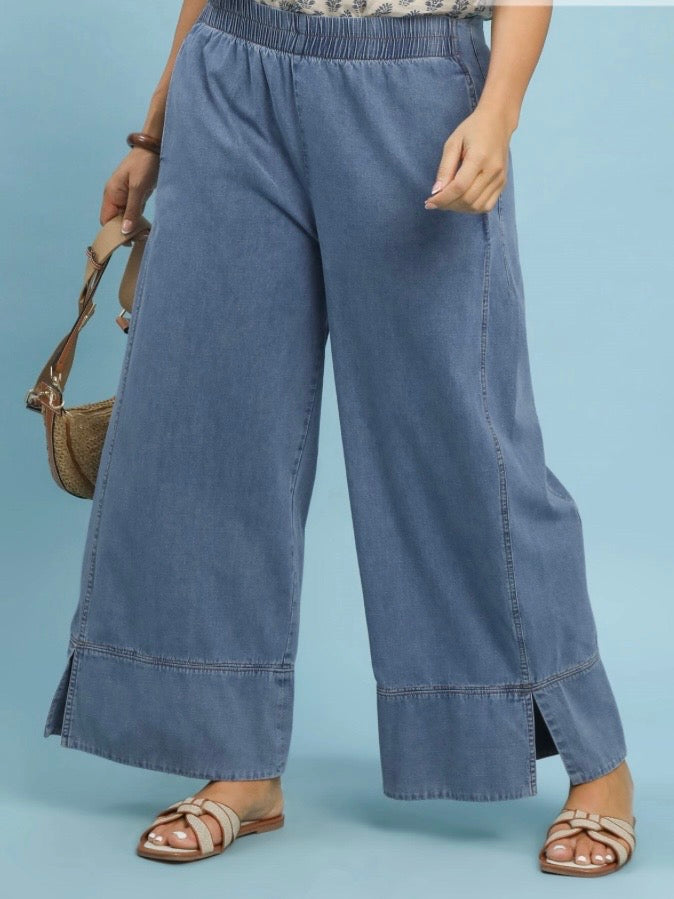 Lt. Denim Stone Washed Wide Leg Pants.