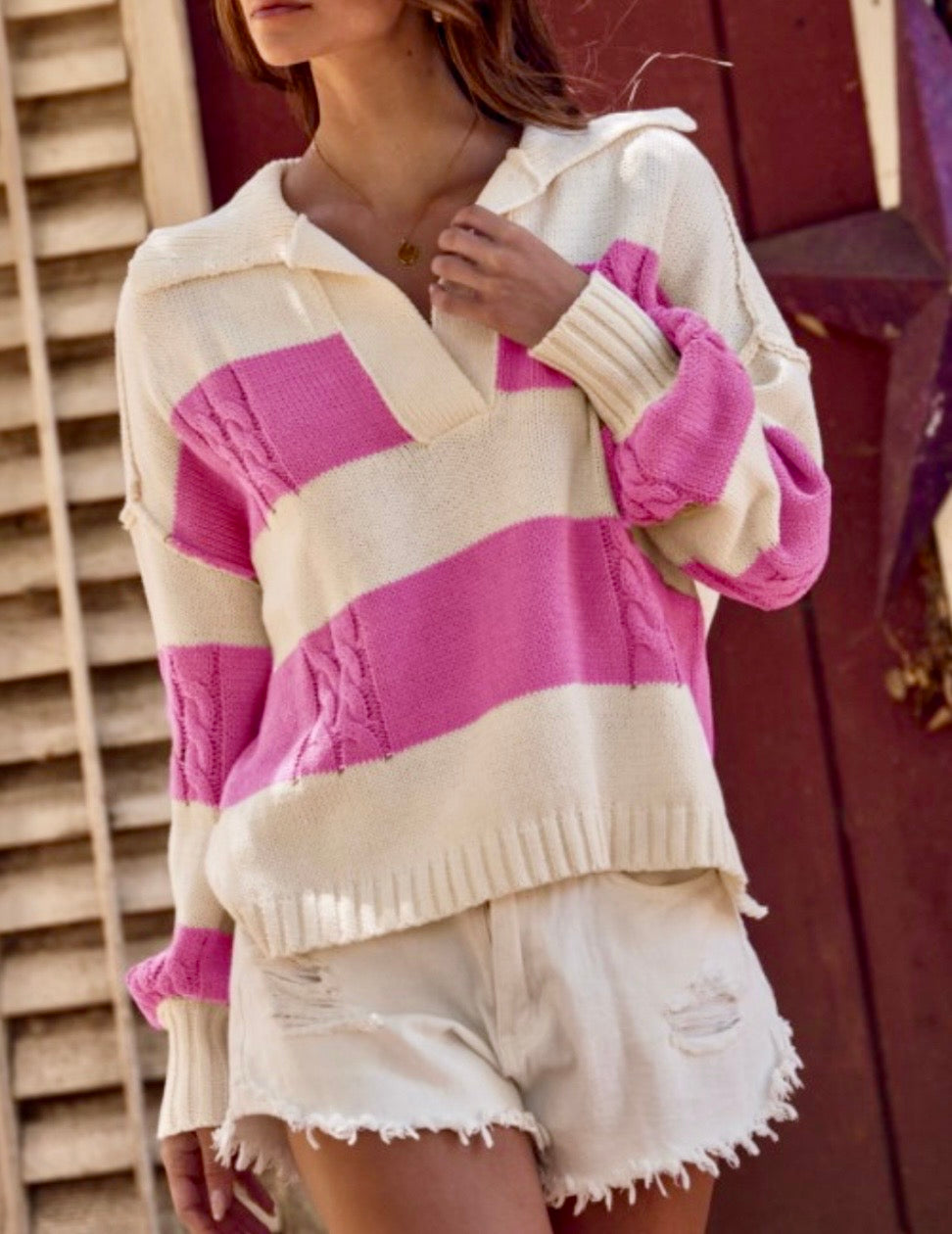 Candy Pink Plus Chunky Knit Pullover