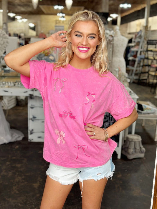 Bubble Gum Pink Glitter Bow Ribbons Graphic Tee