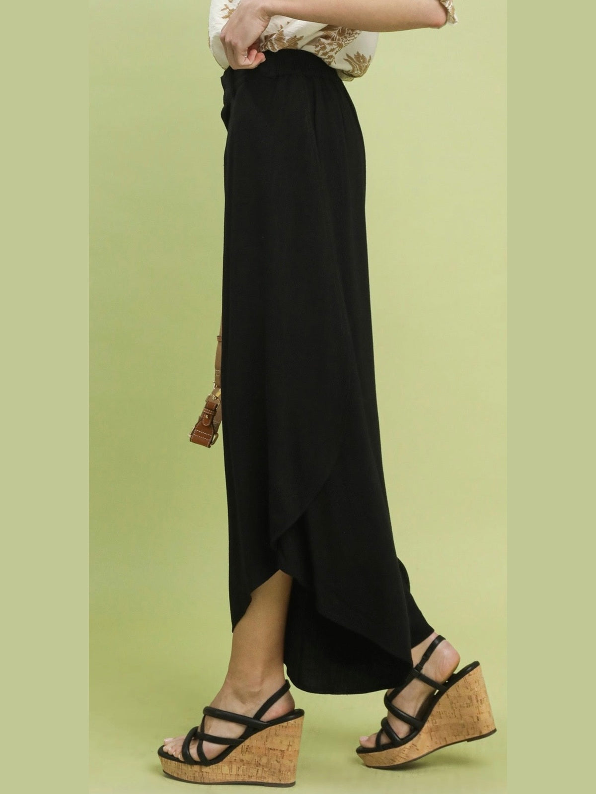 Black Flowy Asymmetrical Hem Wide Leg Pants