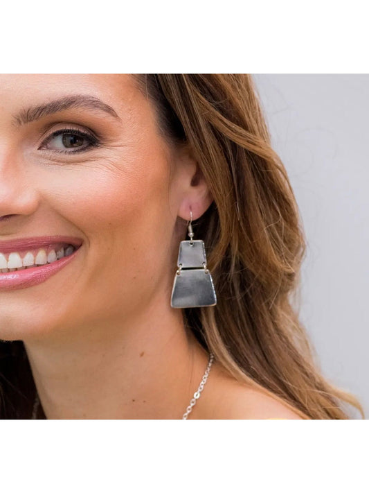 Silver Plated Earrings - Brushed Connected Shapes