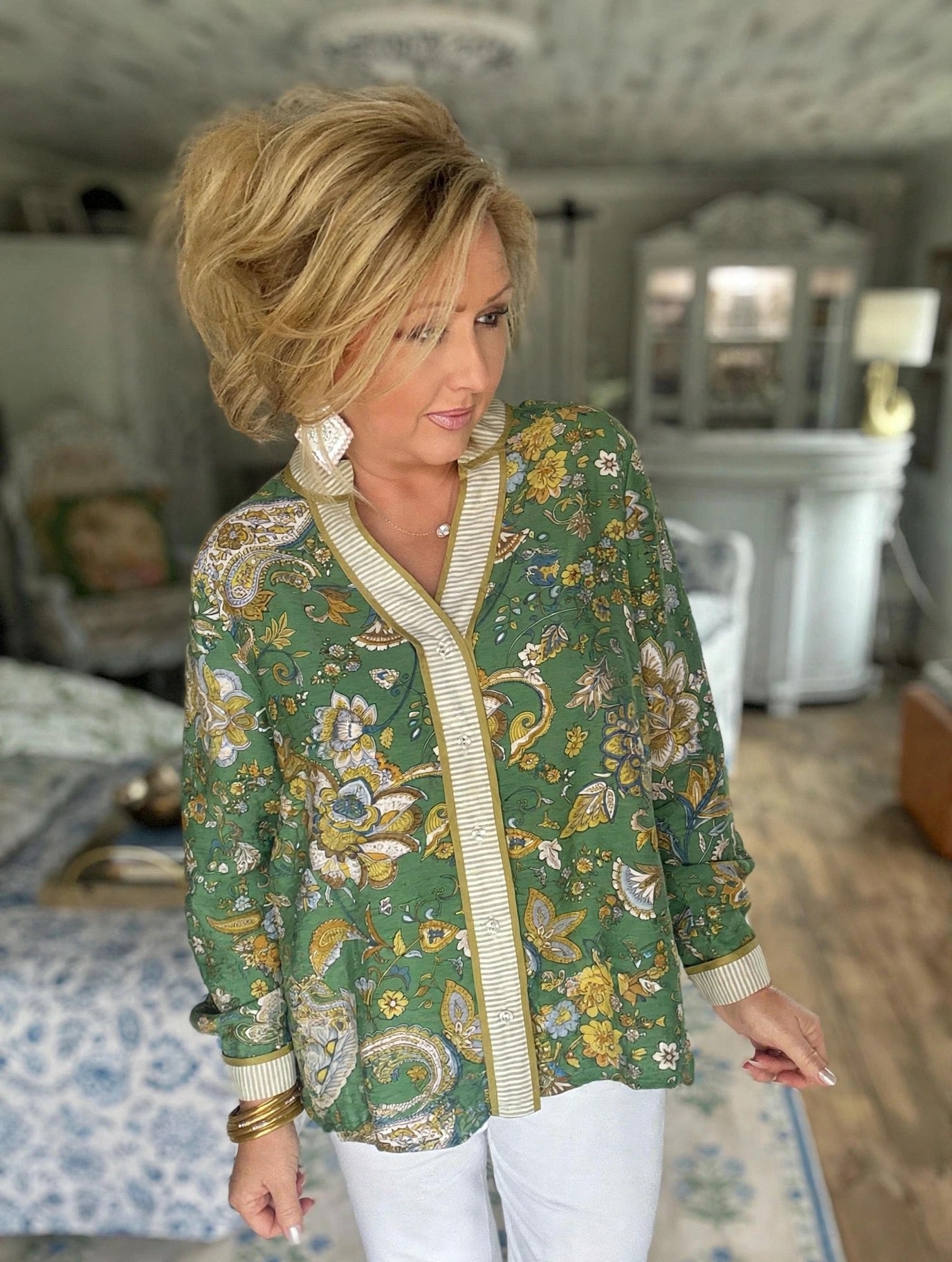 Green Multi Paisley printed top