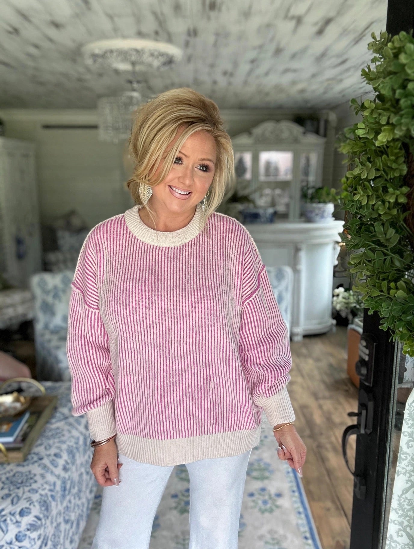 Candy Pink PLUS TWO TONE CREWNECK SWEATER
