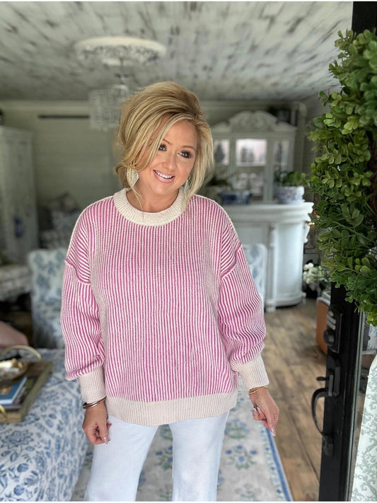Candy Pink PLUS TWO TONE CREWNECK SWEATER