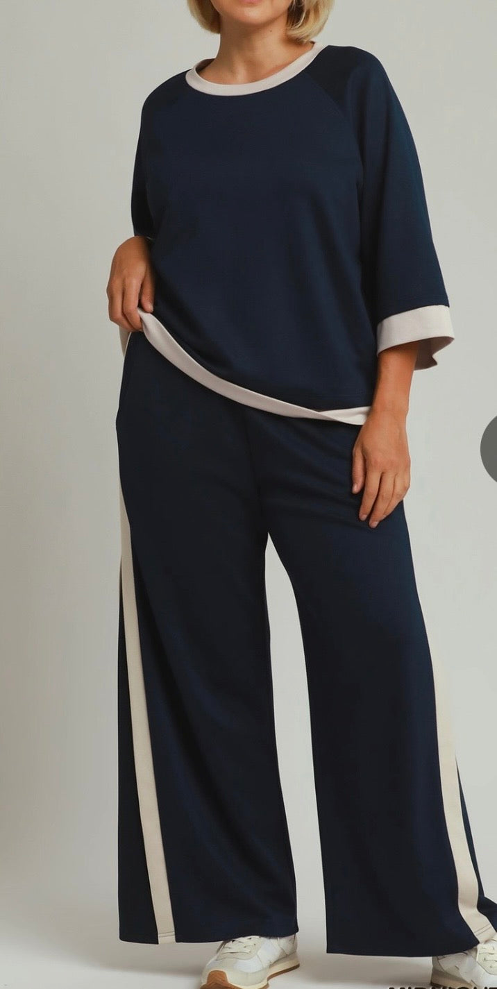 Midnight Blue LuxeKnit Colorblock Crewneck
Raglan Sleeve Top & Pant Set