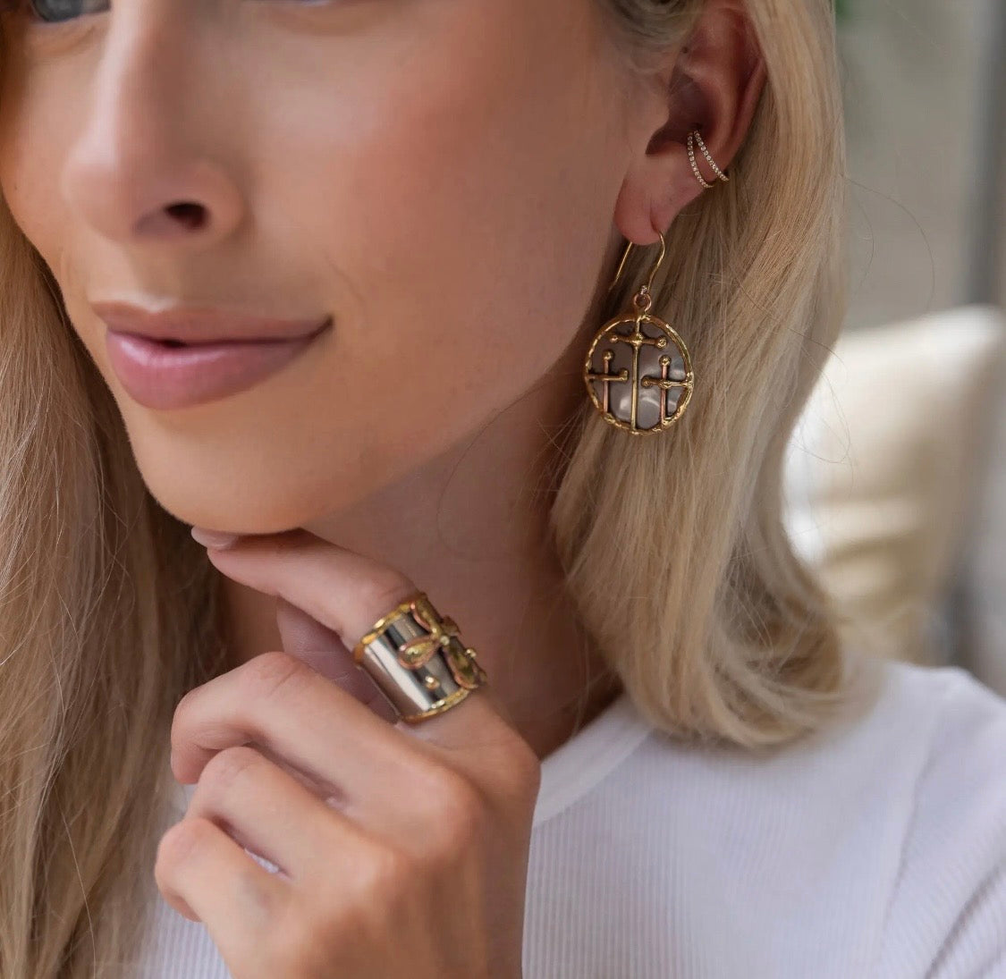 Handcrafted Mixed Metal Triple
Cross Earrings