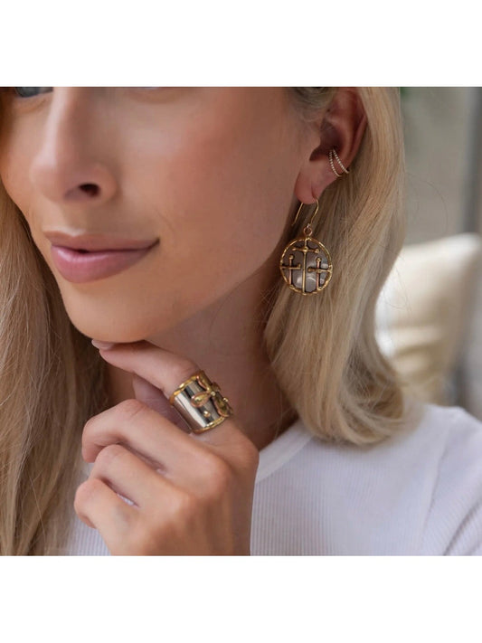 Handcrafted Mixed Metal Triple Cross Earrings