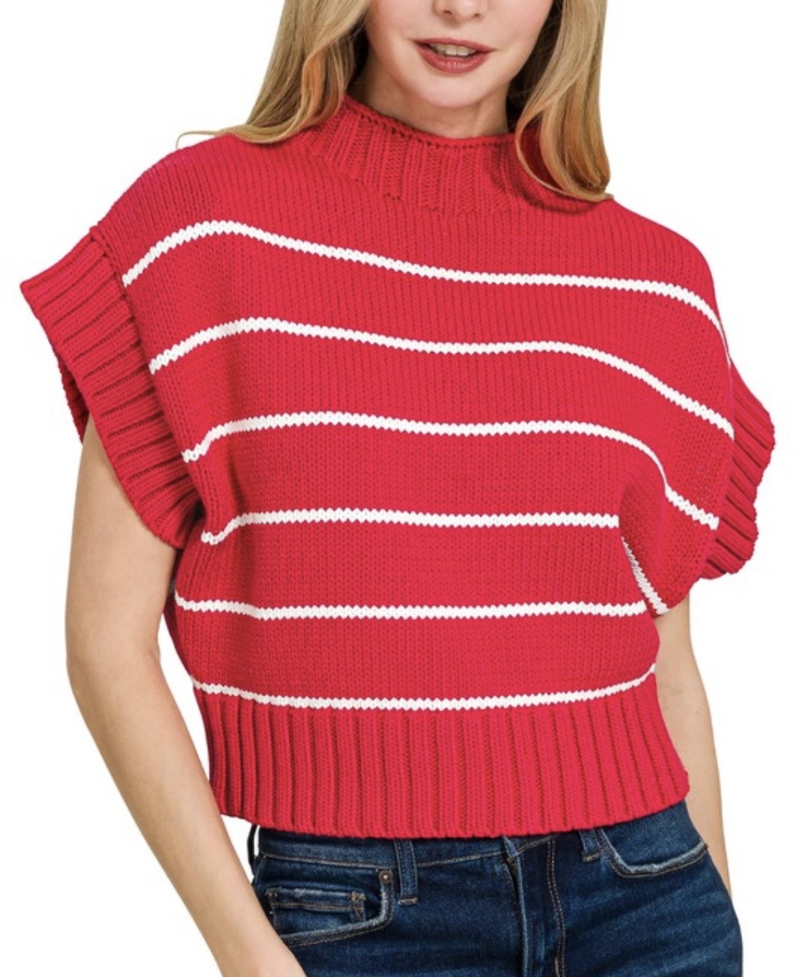 STRIPED CROPPED MOCK NECK
SWEATER