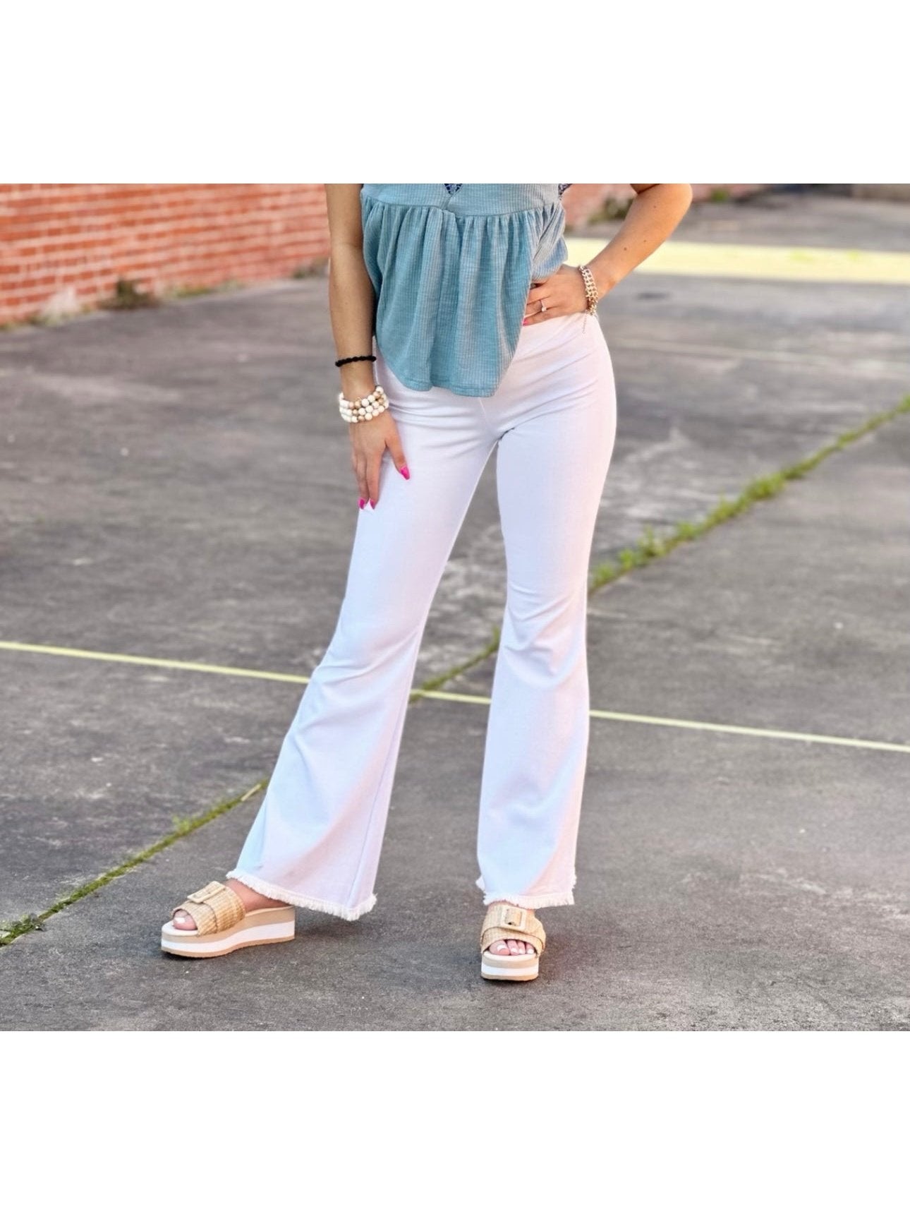 Milky White Flared Frayed Pants