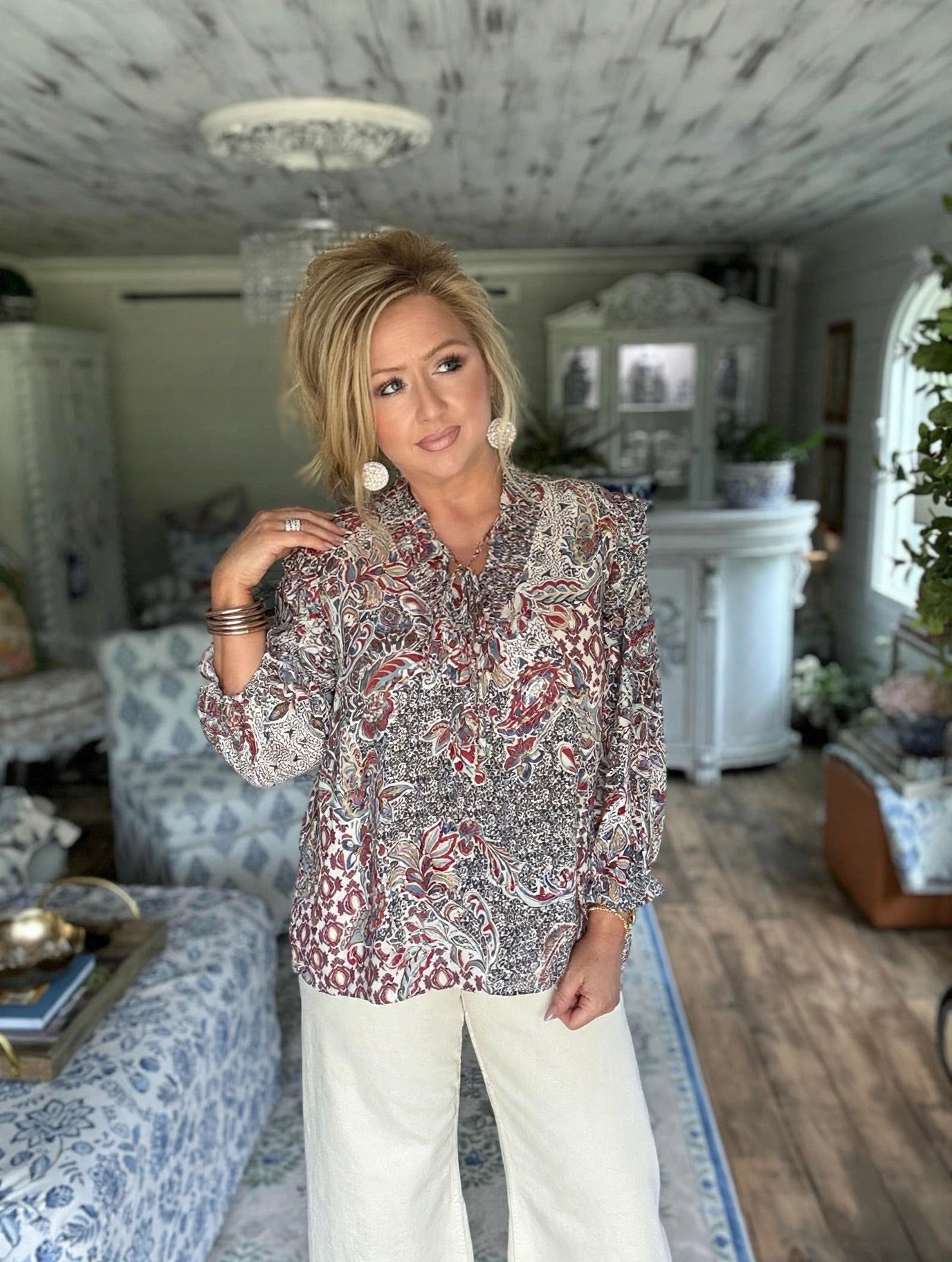 Berry Mix Mix Print Ruffle Detail Blouse