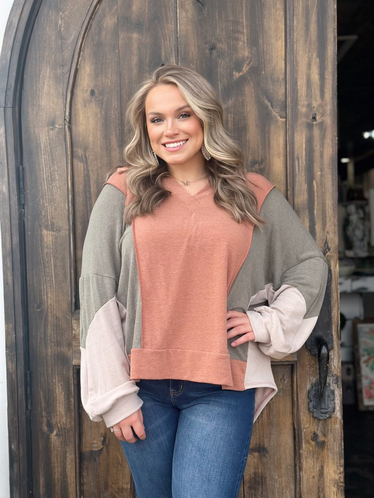 Rust Olive Bubble Long Sleeve Top