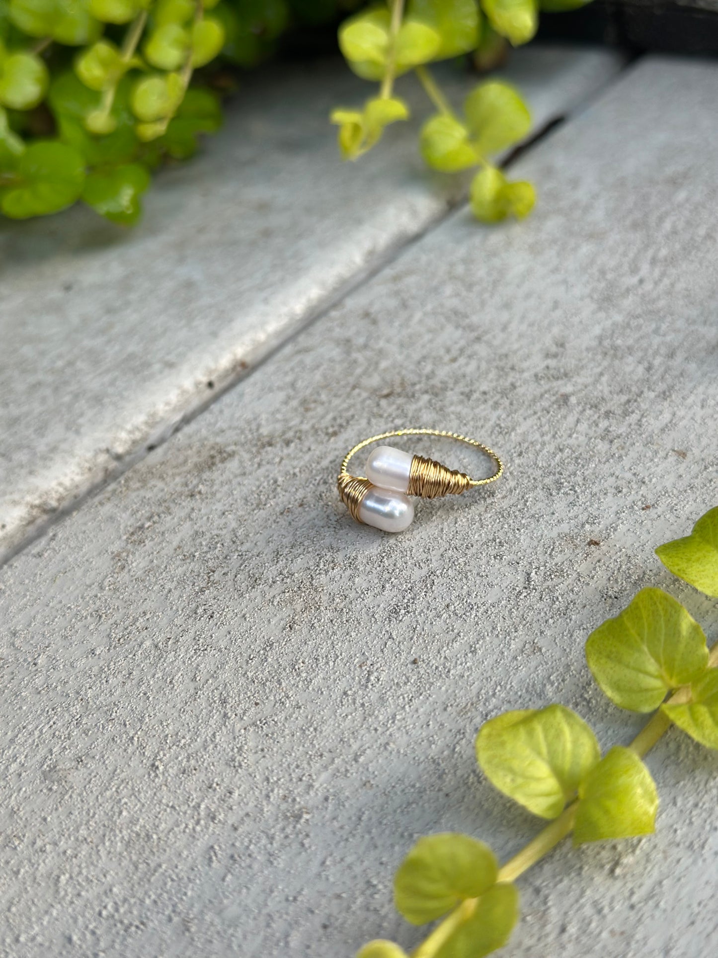 14 karat gold plated freshwater, pearl adjustable ring