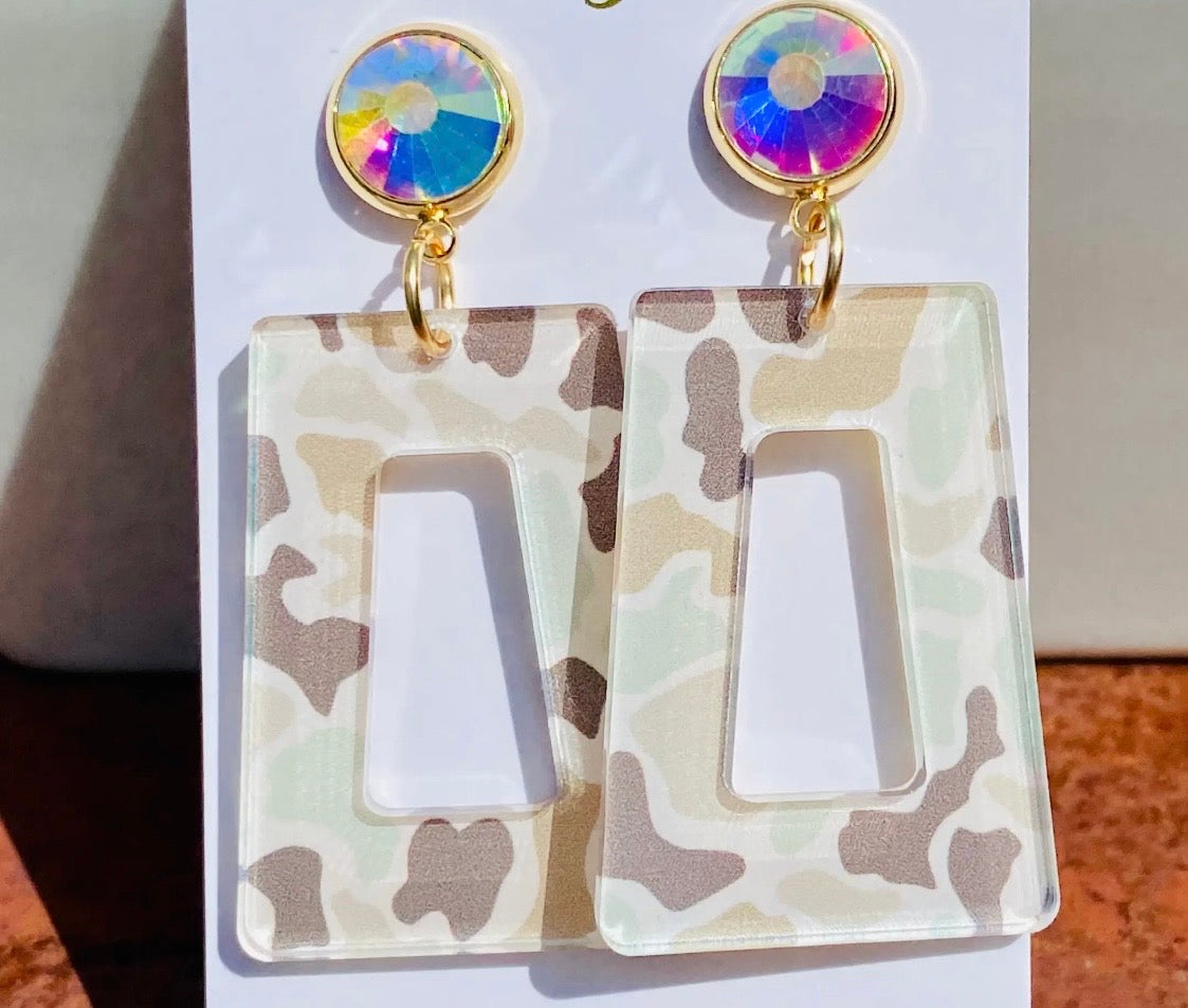 Neutral Camo Earrings with Ab
Crystal Studs