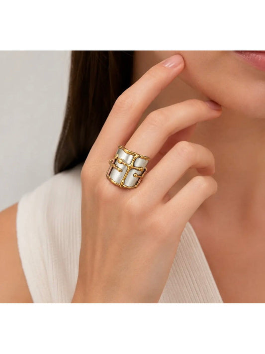 Mixed Metal Cuff Ring with Cross